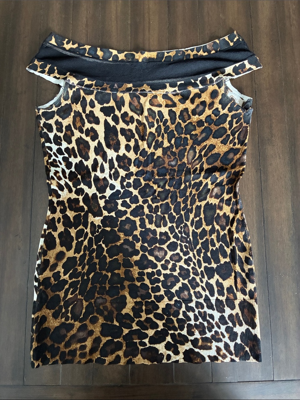 Cache Leopard Print Off-Shoulder Tank - Black and Tan